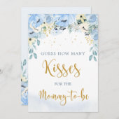 フローラブルーベビーシャワー推測いくつのキスゲーム 招待状 (正面/裏面)