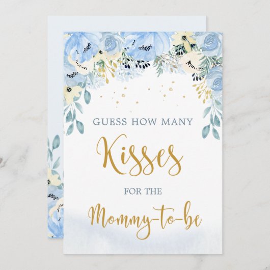 フローラブルーベビーシャワー推測いくつのキスゲーム 招待状 (正面/裏面)