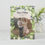 フローラブルーベリーグリーンリーフレームハッピーホリデー シーズンカード (スタンド正面)