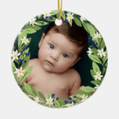 フローラブルーベリー緑のリース写真 セラミックオーナメント (正面)