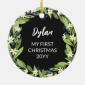 フローラブルーベリー緑のリース写真 セラミックオーナメント (裏面)