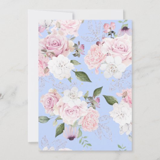 フローラブルーペリウィンクル金ゴールドピンク結婚ズ 招待状 (裏面)