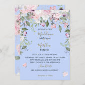 フローラブルーペリウィンクル金ゴールドピンク結婚ズ 招待状 (正面/裏面)