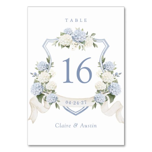 フローラブルーホワイトアジサイのクレストテーブル番号 テーブルナンバー (正面)