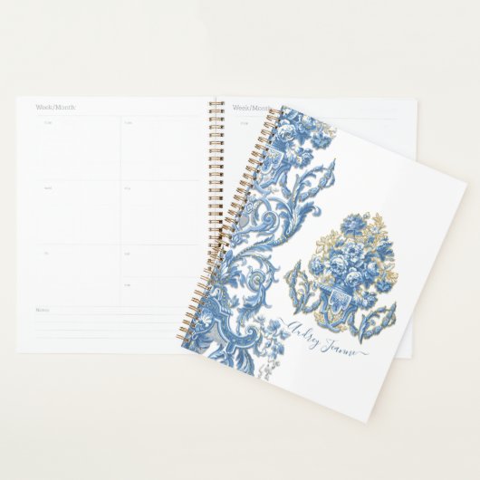 フローラブルーホワイトエレガントイングリッシュカントリーコテージ プランナー手帳 (ディスプレー)