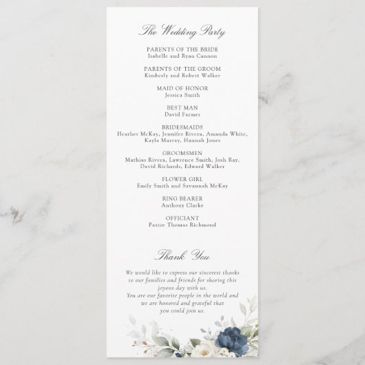 フローラブルーホワイトグリーンリー金ゴールド結婚式 プログラム (裏面)