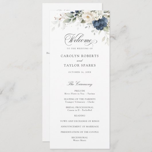 フローラブルーホワイトグリーンリー金ゴールド結婚式 プログラム (正面/裏面)