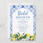 フローラブルーホワイトタイルレモンブライダルシャワー 招待状 (正面)