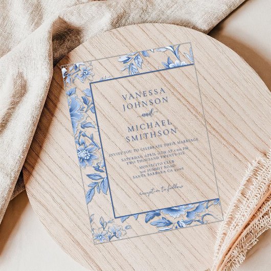 フローラブルーホワイトトイレデジュイ アクリル招待状