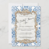 フローラブルーホワイトヴィンテージロココブライダルシャワー 招待状 (正面)