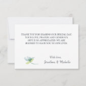 フローラブルーホワイト金ゴールドターコイズクリスチャン結婚ズ サンキューカード (裏面)