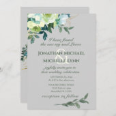 フローラブルーホワイト金ゴールドターコイズクリスチャン結婚ズ 招待状 (正面/裏面)