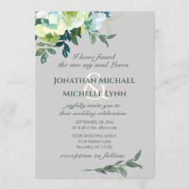 フローラブルーホワイト金ゴールドターコイズクリスチャン結婚ズ 招待状