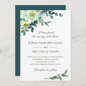 フローラブルーホワイト金ゴールドターコイズクリスチャン結婚ズ 招待状 (正面/裏面)