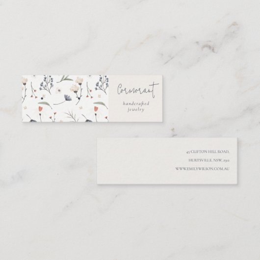 フローラブルーラストスクリプトイヤリングスタッドフープホルダー スキニー名刺 (正面/裏面)