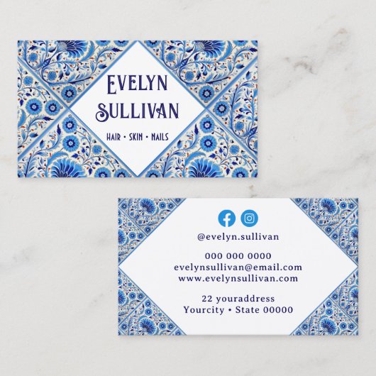フローラブルー地中海のタイル名刺 名刺 (正面/裏面)