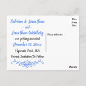 フローラブルー日付の結婚婚約 ポストカード (裏面)