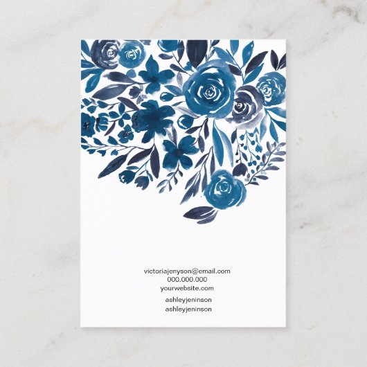 フローラブルー水彩ジュエリーイヤリングディスプレイ 名刺 (裏面)