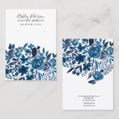 フローラブルー水彩ジュエリーイヤリングディスプレイ 名刺 (正面/裏面)