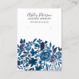 フローラブルー水彩ジュエリーイヤリングディスプレイ 名刺