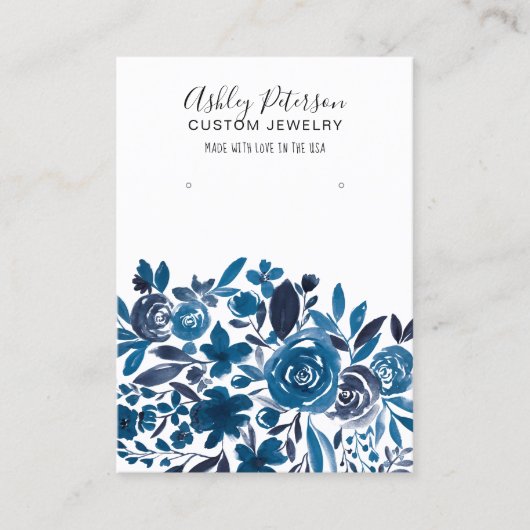 フローラブルー水彩ジュエリーイヤリングディスプレイ 名刺 (正面)