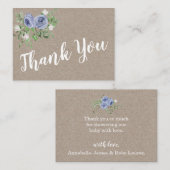 フローラブルー素朴バラサンキューベイビーシャワー エンクロージャーカード (正面/裏面)