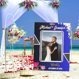 フローラブルー結婚のウェルカムストレッチキャンバスサイン キャンバスプリント