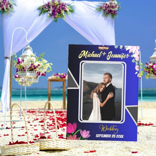 フローラブルー結婚のウェルカムストレッチキャンバスサイン キャンバスプリント