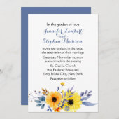 フローラブルー結婚の水色の黄色い花 招待状 (正面/裏面)