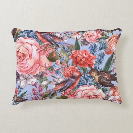 フローラブルー背景バラヒヤシンス野生の花 アクセントクッション (正面)