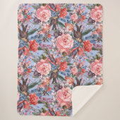 フローラブルー背景バラヒヤシンス野生の花 シェルパブランケット (正面)