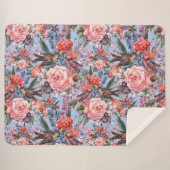 フローラブルー背景バラヒヤシンス野生の花 シェルパブランケット (正面(横))