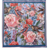 フローラブルー背景バラヒヤシンス野生の花 シャワーカーテン (正面)