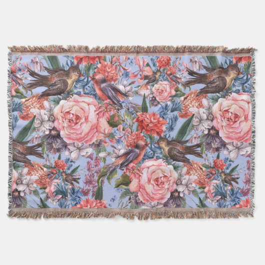 フローラブルー背景バラヒヤシンス野生の花 スローブランケット (正面)