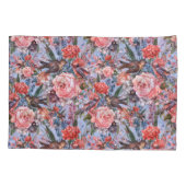 フローラブルー背景バラヒヤシンス野生の花 枕カバー (裏面-左)