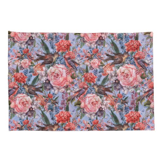 フローラブルー背景バラヒヤシンス野生の花 枕カバー (裏面-右)