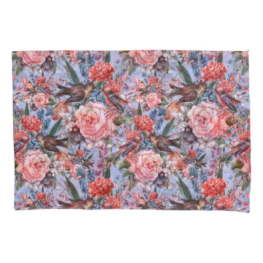 フローラブルー背景バラヒヤシンス野生の花 枕カバー (正面左)