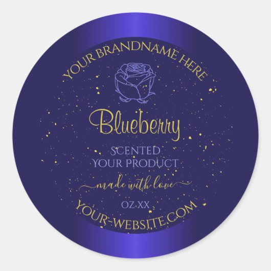 フローラブルー製品ラベルソフト金ゴールドグリッターバラ ラウンドシール (正面)