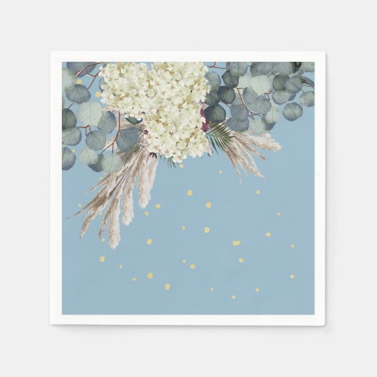 フローラブルー金ゴールドエレガント誕生日 スタンダードカクテルナプキン (正面)