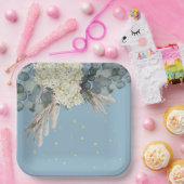 フローラブルー金ゴールドエレガント誕生日 ペーパープレート (パーティー)