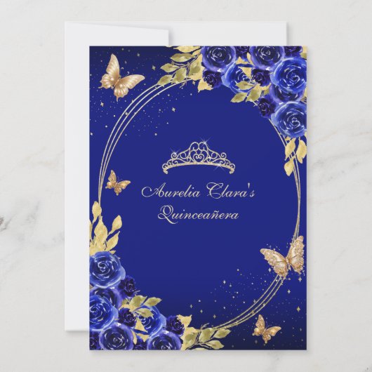 フローラブルー金ゴールドティアラバタフライミキンセアニラ 招待状 (裏面)