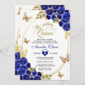 フローラブルー金ゴールドティアラバタフライミキンセアニラ 招待状 (正面/裏面)