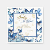 フローラブルー金ゴールドバタフライベビーイン開花シャワー スタンダードカクテルナプキン (正面)