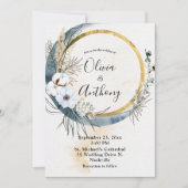 フローラブルー金ゴールドボホ結婚ズ 招待状 (正面)