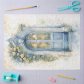 フローラブルー&イエローデクページティッシュペーパー 薄葉紙 (クラフト)