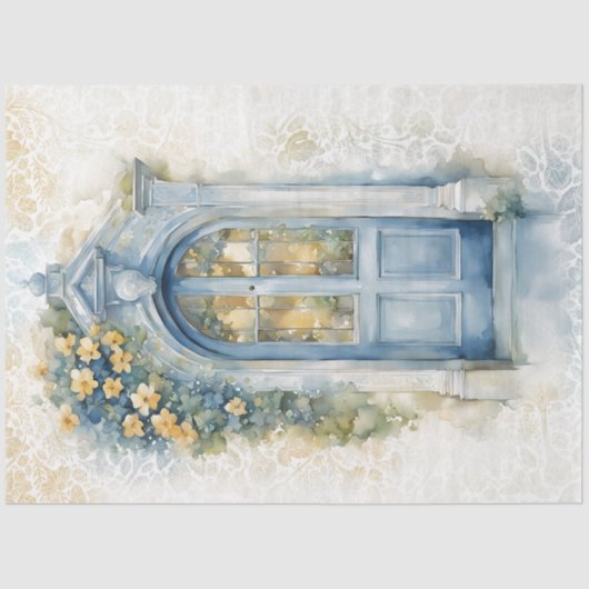 フローラブルー&イエローデクページティッシュペーパー 薄葉紙 (正面)