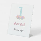 フローラブルー,ピンクパステル1stバースデーゲストブック 台座サイン (正面)