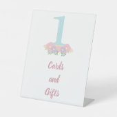 フローラブルー,ピンクパステル1st誕生日パーティーギフト 台座サイン (正面)