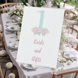 フローラブルー，ピンクパステル1st誕生日パーティーギフト 台座サイン