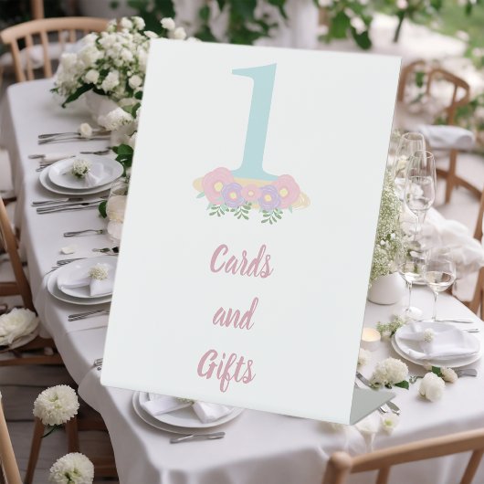 フローラブルー,ピンクパステル1st誕生日パーティーギフト 台座サイン